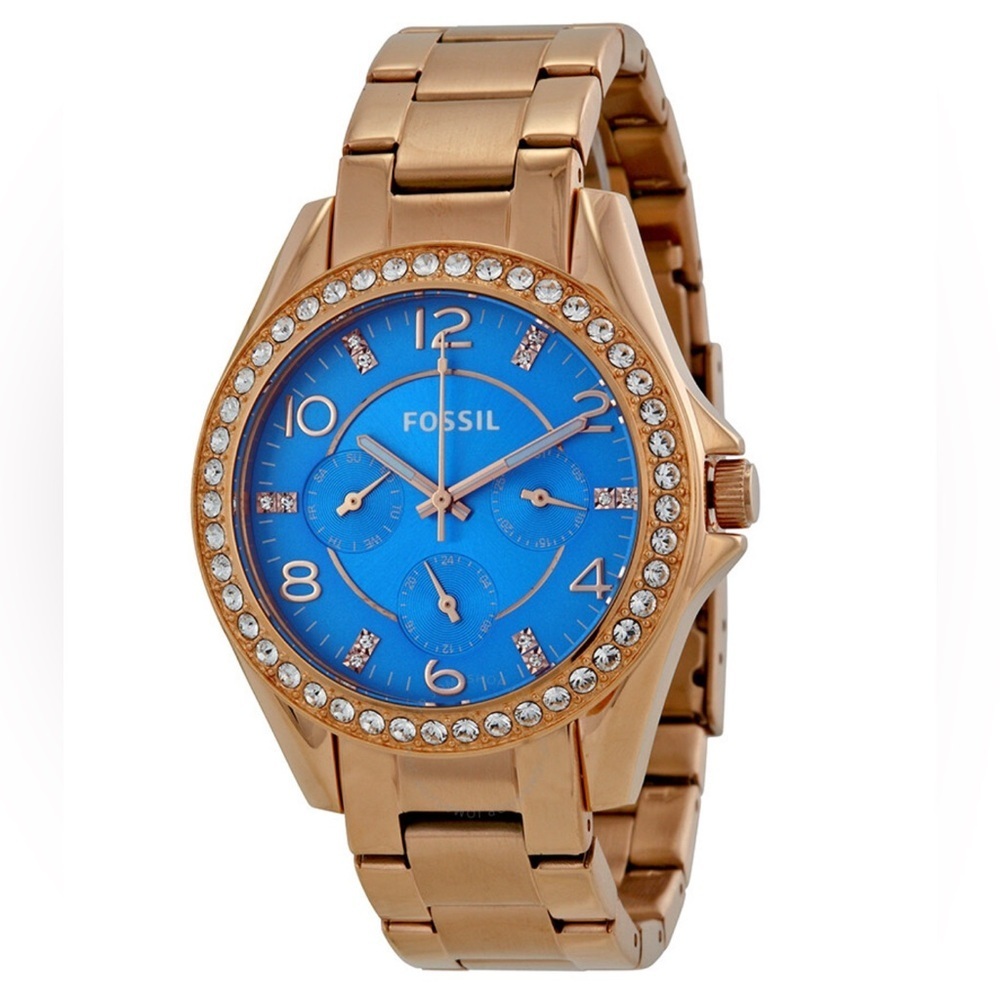 Fossil Riley Multi-Function Blue Dial Rose Gold-T… - image 1